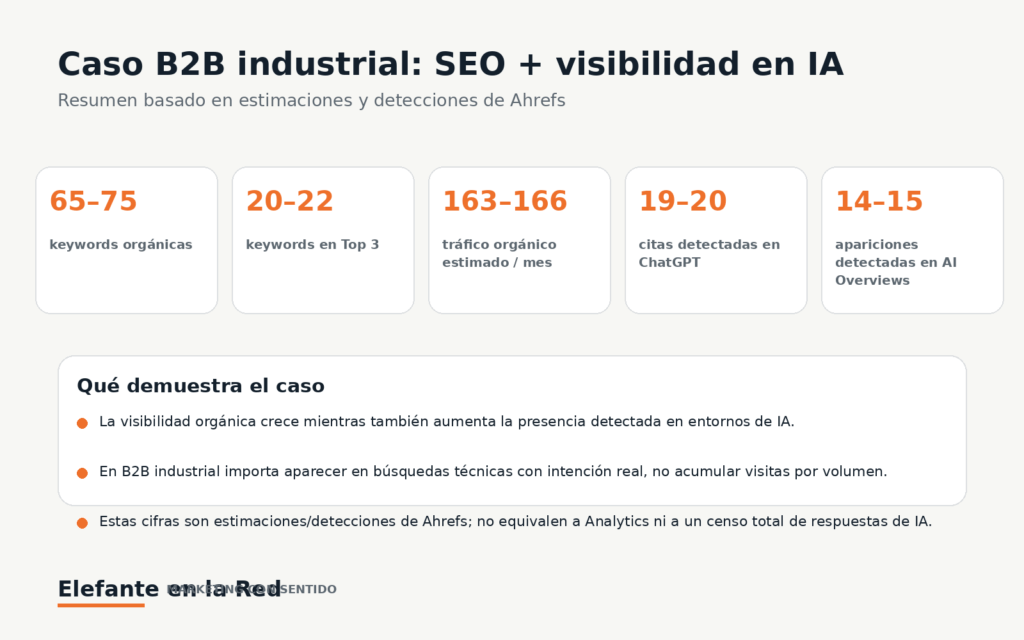 Resumen de evolución SEO y visibilidad en inteligencia artificial de una empresa B2B industrial