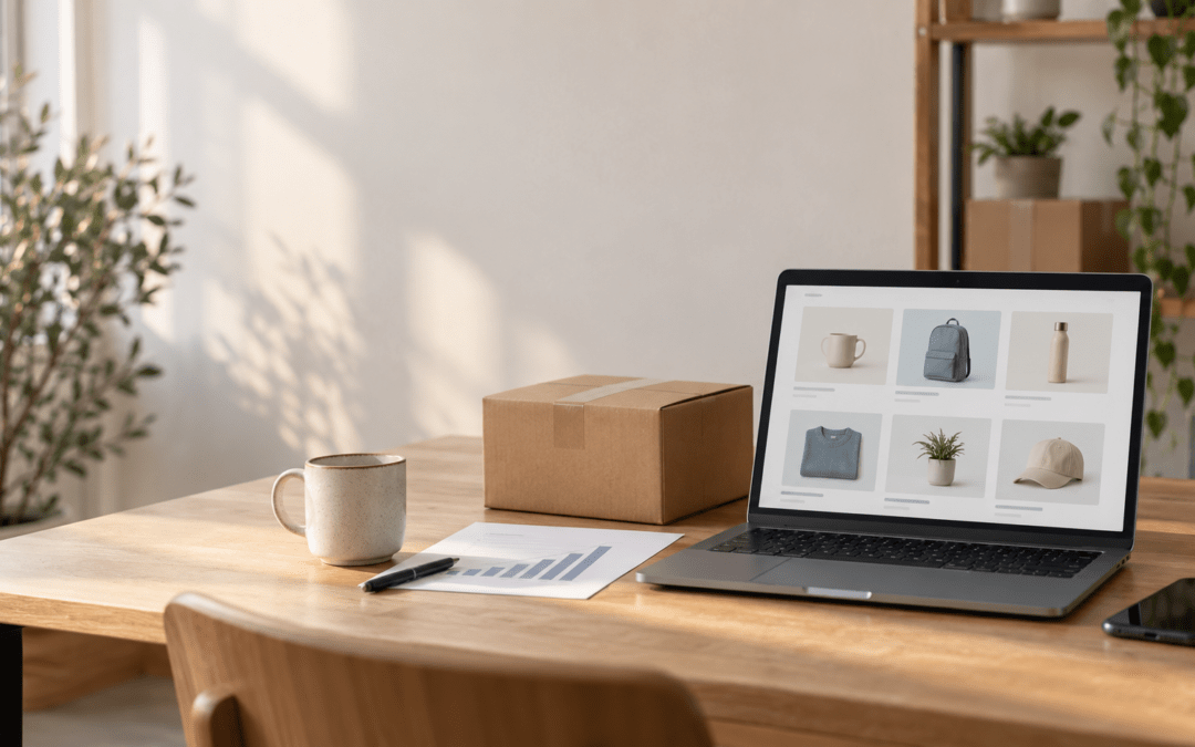 Marketing para ecommerce con tienda online y paquete preparado para envío